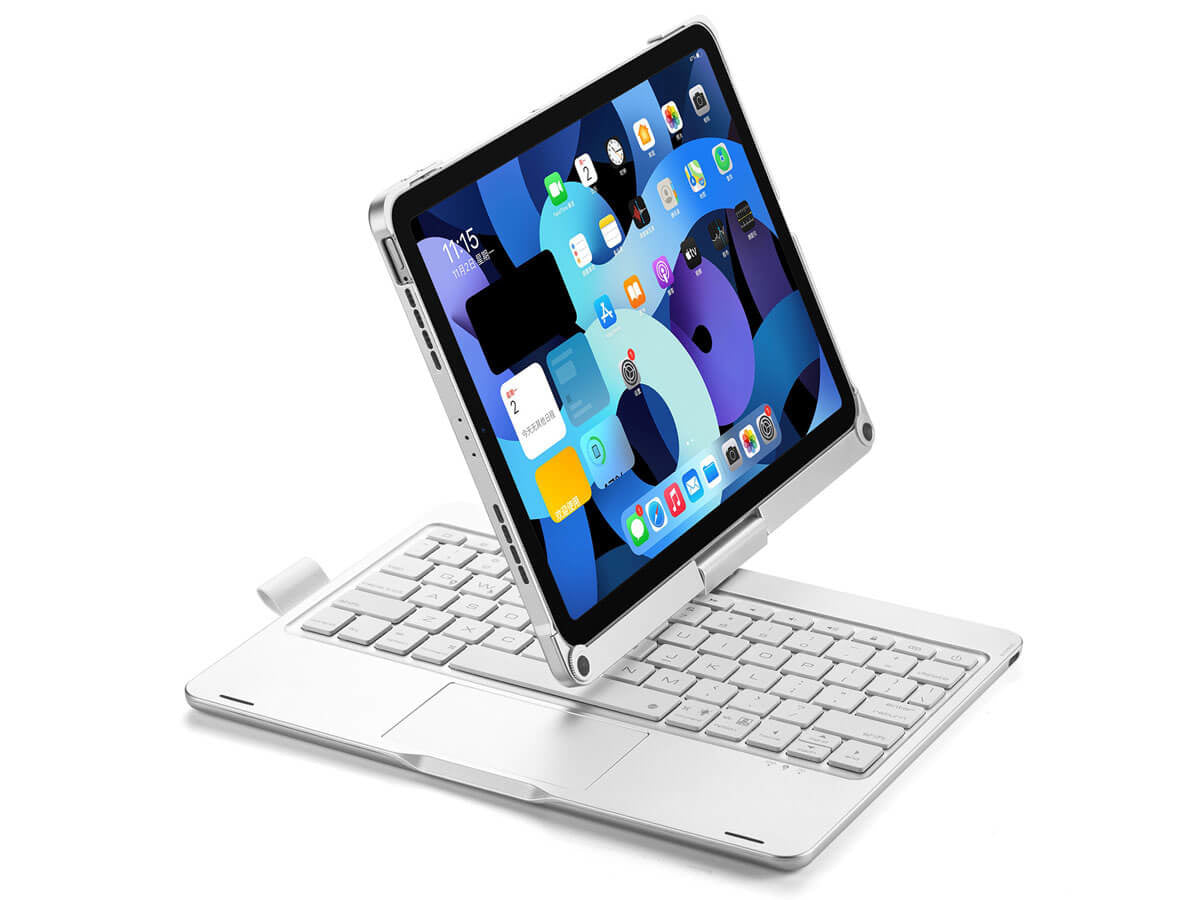 iPad Pro 11 inch 2020/2021/2022 Toetsenbord Case Zilver 360 graden draaibaar met Touchpad  Muis