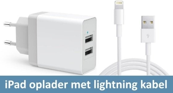 Oplader met Lightning kabel 2 meter (iPhone, iPad 2017/2018, 2019/2020/2021 10.2, Pro 9.7/10.5, 12.9 (2015/2017), Air 1/2, Mini 1-5)